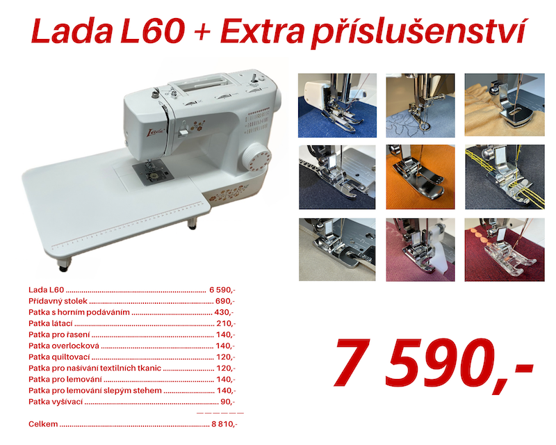 Lada L60 šicí stroj + extra příslušenství